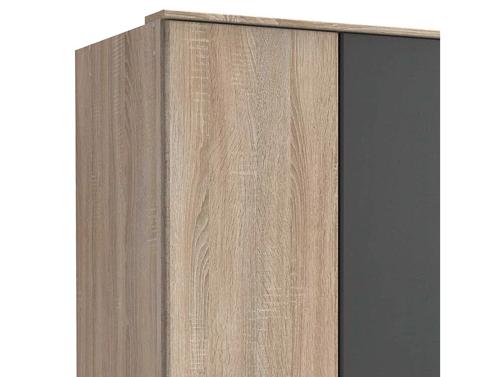 Kleiderschrank mit drei Schubladen in Eiche Sägerau Dunkelgrau