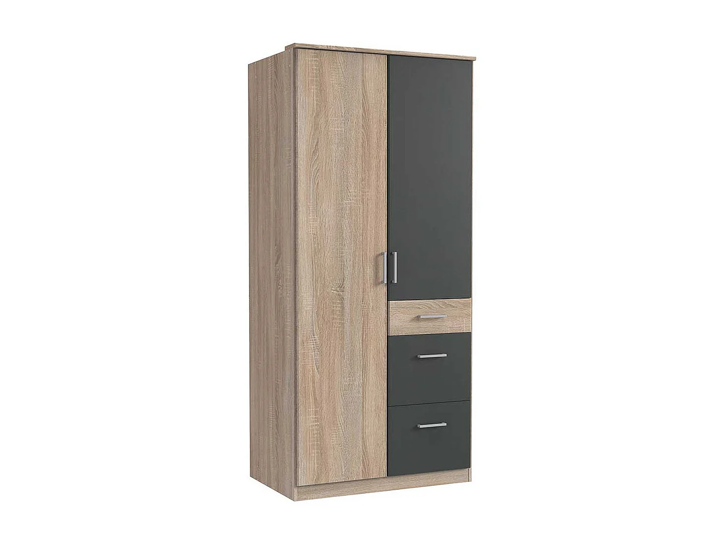 Kleiderschrank mit drei Schubladen in Eiche Sägerau Dunkelgrau