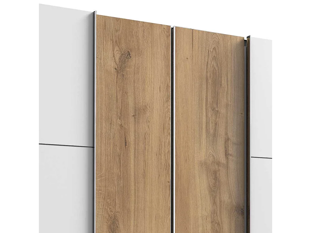 Schlafzimmerschrank zweifarbig in Plankeneiche NB und Weiß 300 cm breit