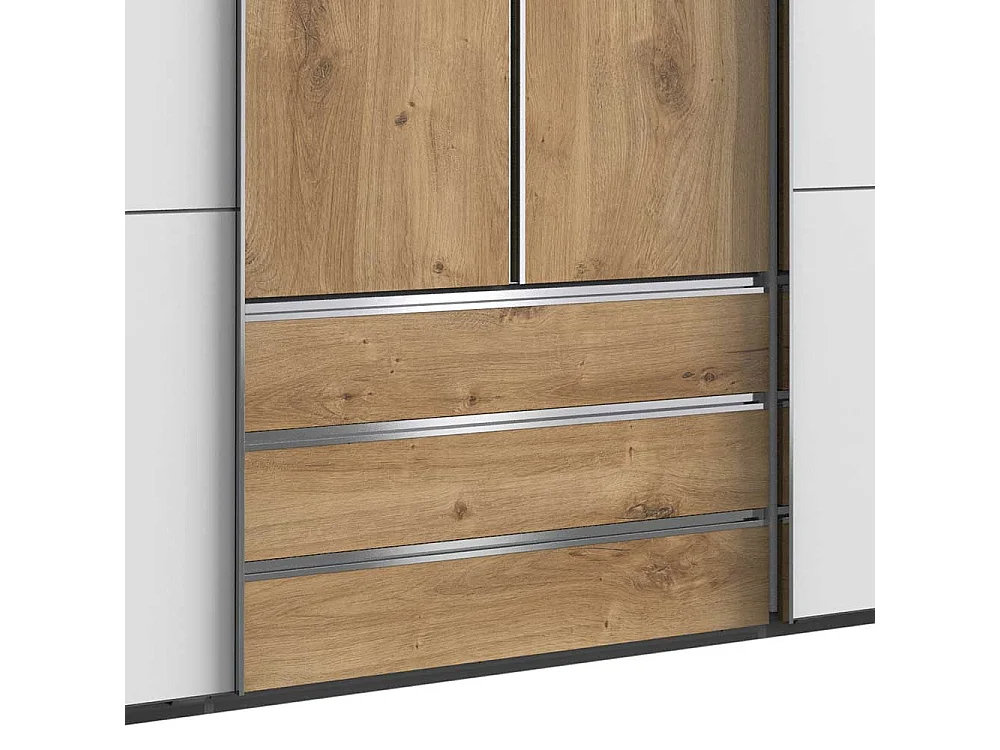 Schlafzimmerschrank zweifarbig in Plankeneiche NB und Weiß 300 cm breit