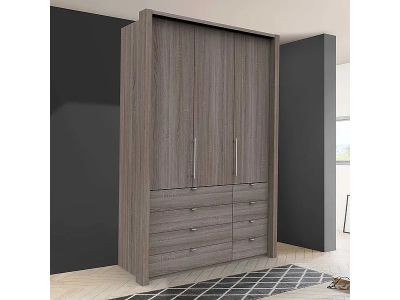 Kompakter Kleiderschrank 2 türig mit Schubladen Eiche Trüffelfarben