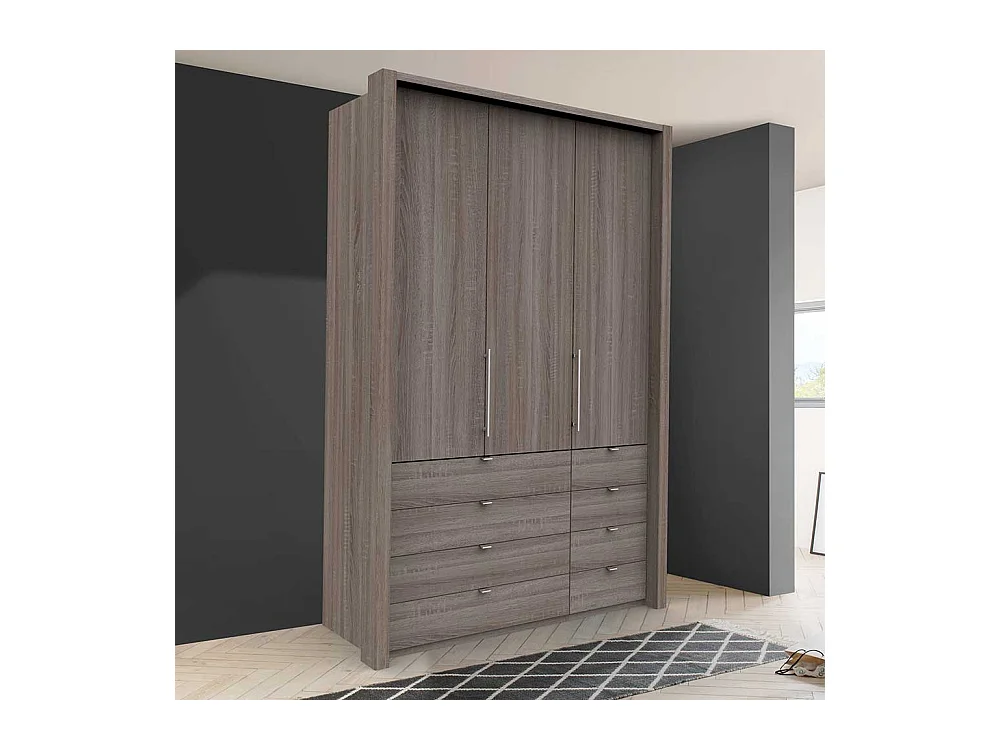 Kompakter Kleiderschrank 2 türig mit Schubladen Eiche Trüffelfarben