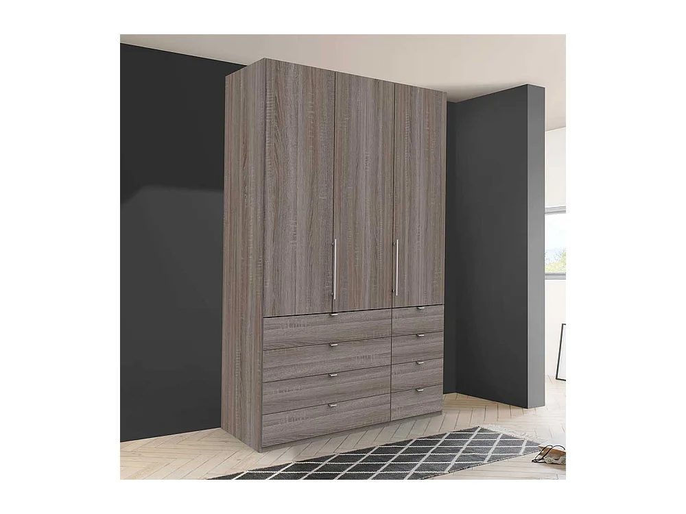 Kompakter Kleiderschrank 2 türig mit Schubladen Eiche Trüffelfarben