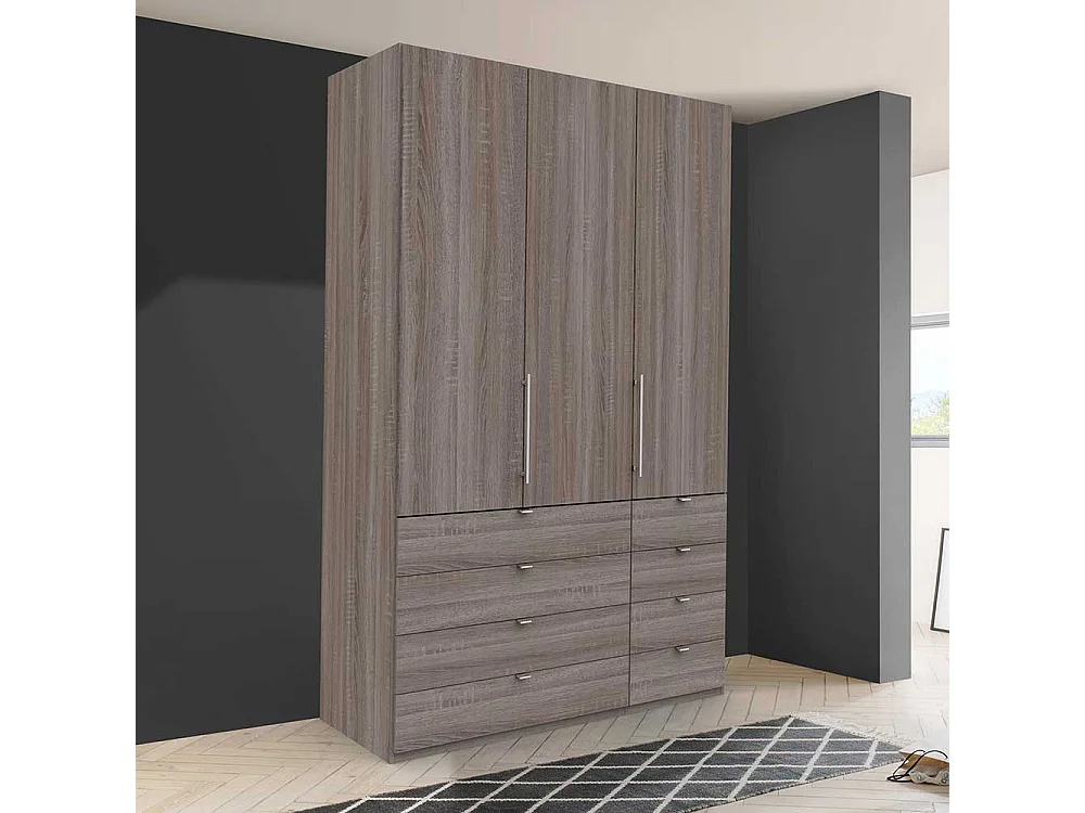 Kompakter Kleiderschrank 2 türig mit Schubladen Eiche Trüffelfarben