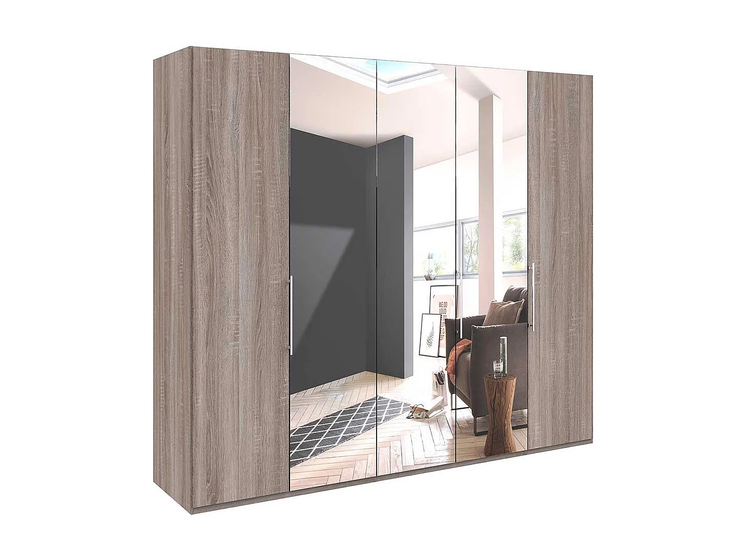 Spiegeltüren Kleiderschrank in Eiche Trüffelfarben foliert