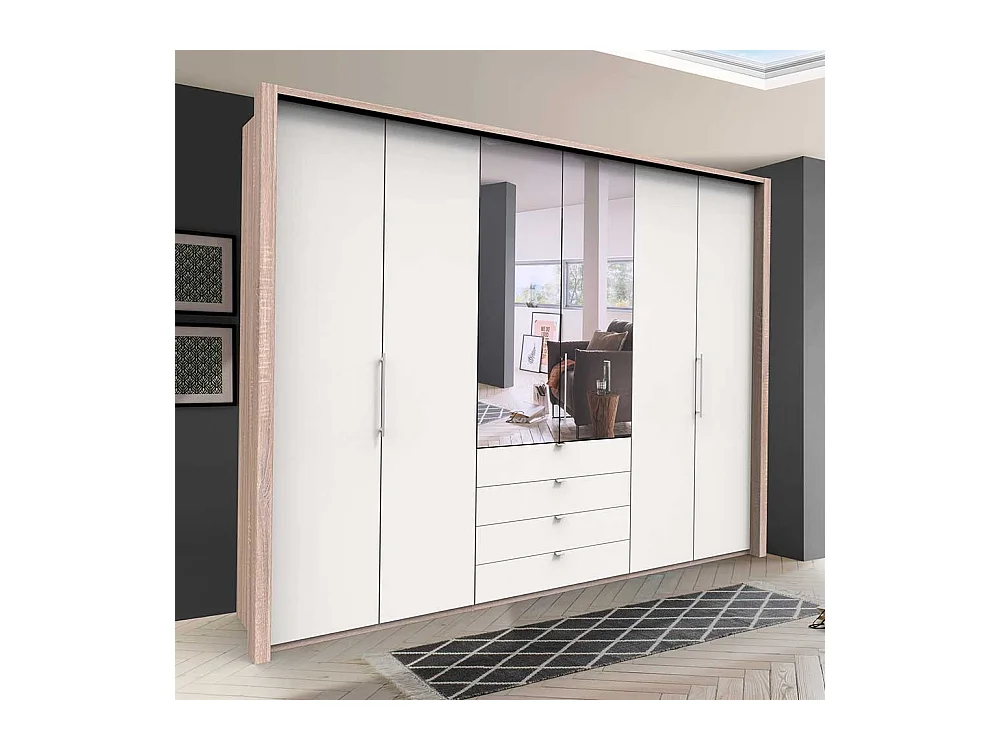Gleittüren Schlafzimmerschrank mit vier Schubladen und Spiegel modern