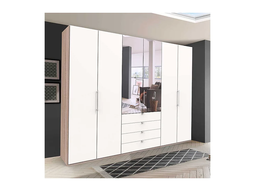 Gleittüren Schlafzimmerschrank mit vier Schubladen und Spiegel modern