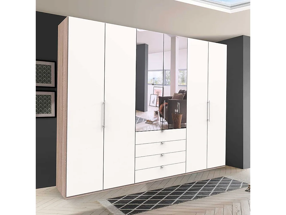 Gleittüren Schlafzimmerschrank mit vier Schubladen und Spiegel modern