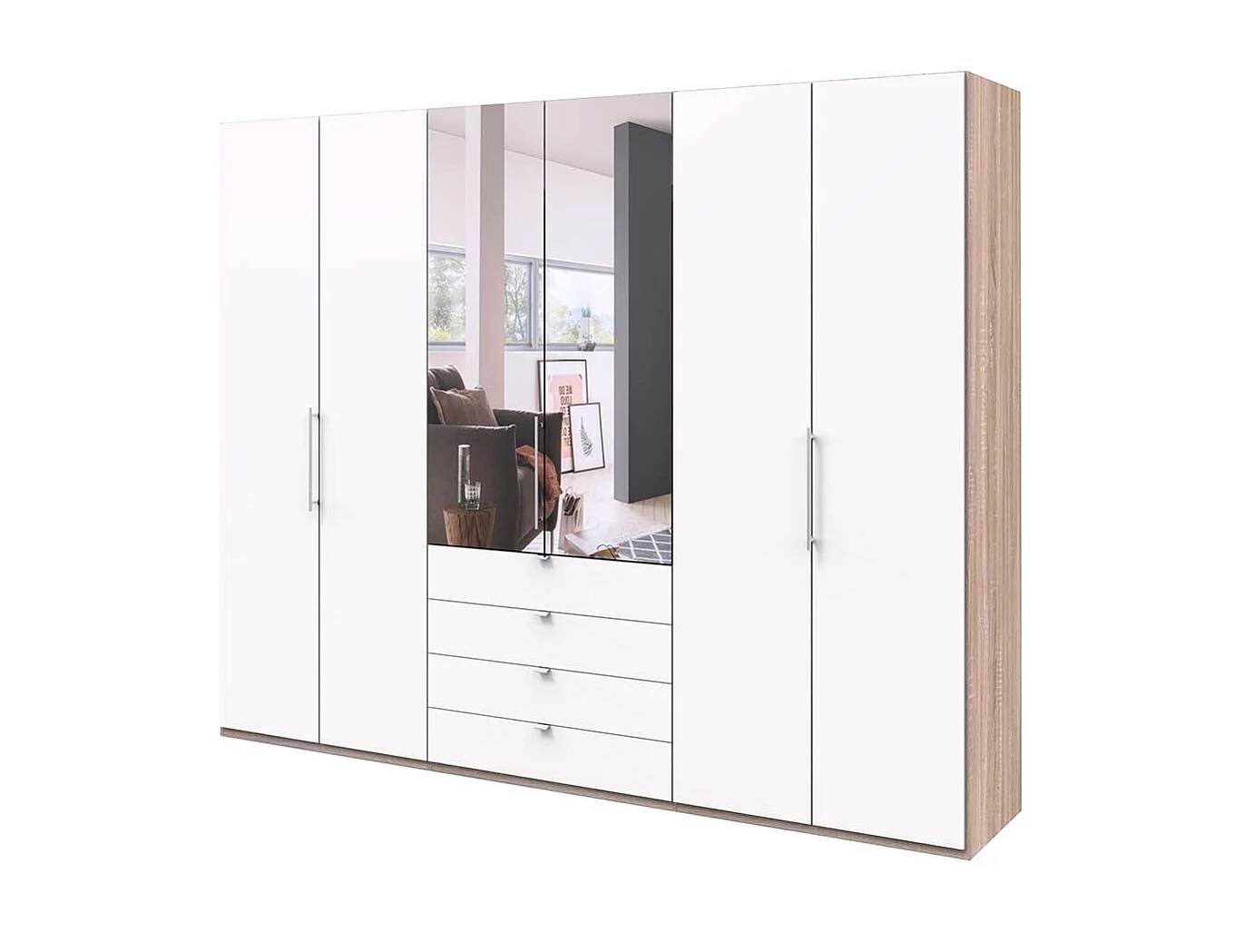 Gleittüren Schlafzimmerschrank mit vier Schubladen und Spiegel modern