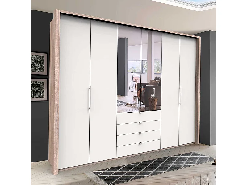 Gleittüren Schlafzimmerschrank mit vier Schubladen und Spiegel modern