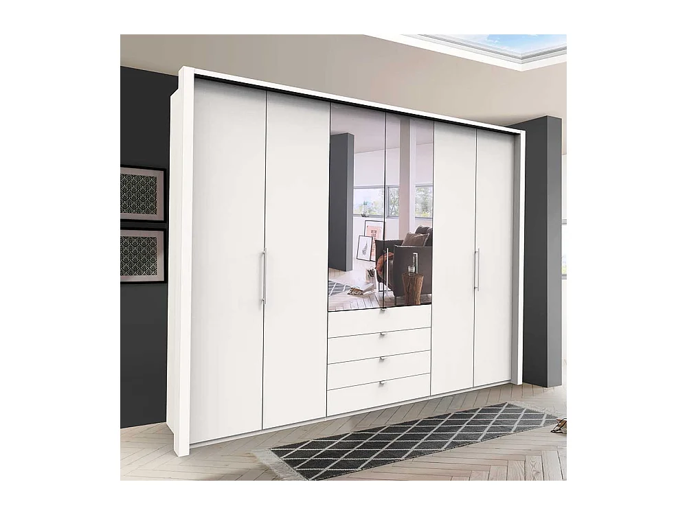 XL Kleiderschrank mit Falttüren und Spiegel Weiß