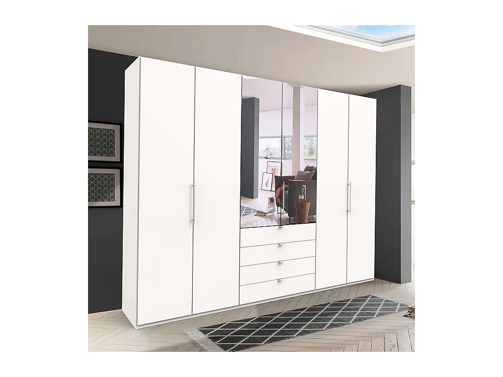 XL Kleiderschrank mit Falttüren und Spiegel Weiß