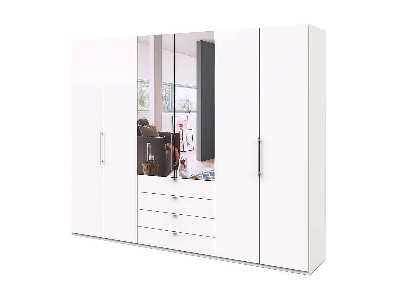 XL Kleiderschrank mit Falttüren und Spiegel Weiß