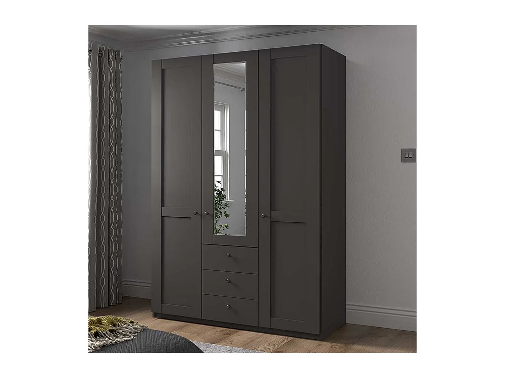 Kleiderschrank dunkelgrau Spiegel 150 cm breit 216 cm hoch