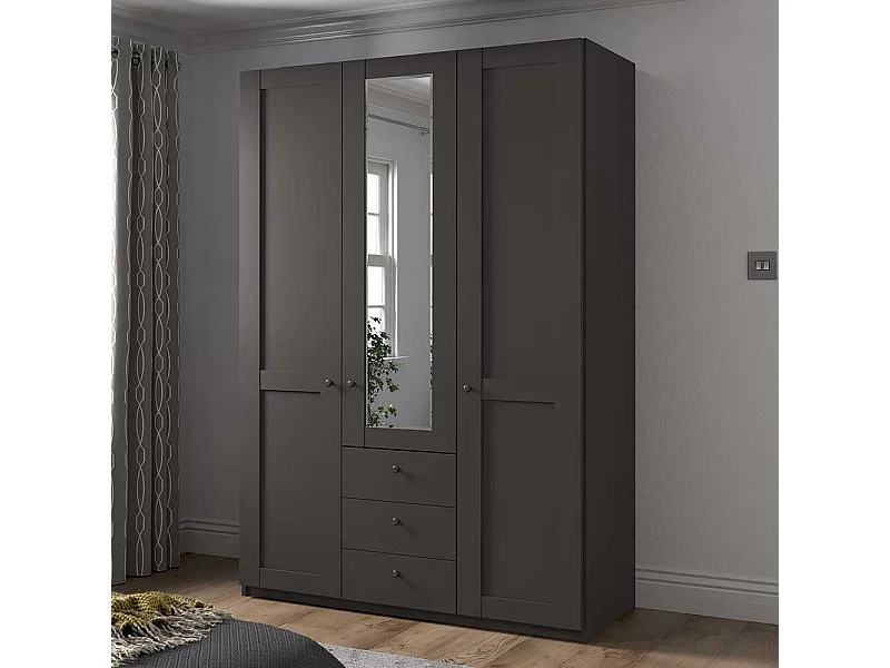 Kleiderschrank dunkelgrau Spiegel 150 cm breit 216 cm hoch