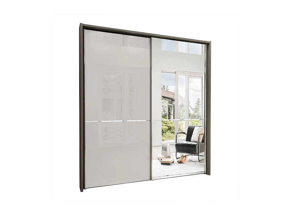 Schwebetürenkleiderschrank in Hellgrau und Braun 240 cm hoch