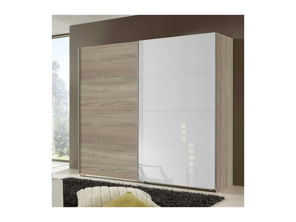 Schwebetürenschrank in Eiche Sägerau Weißglas