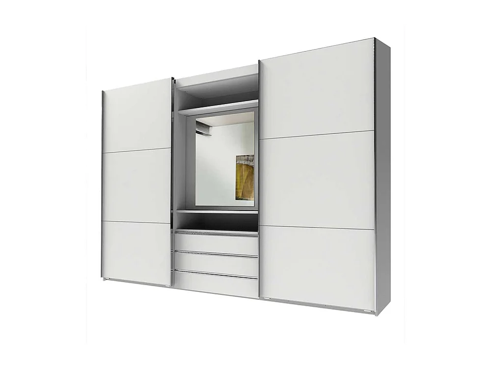 Kleiderschrank weiss Spiegel innen mit Schwebetüren drei Schubladen
