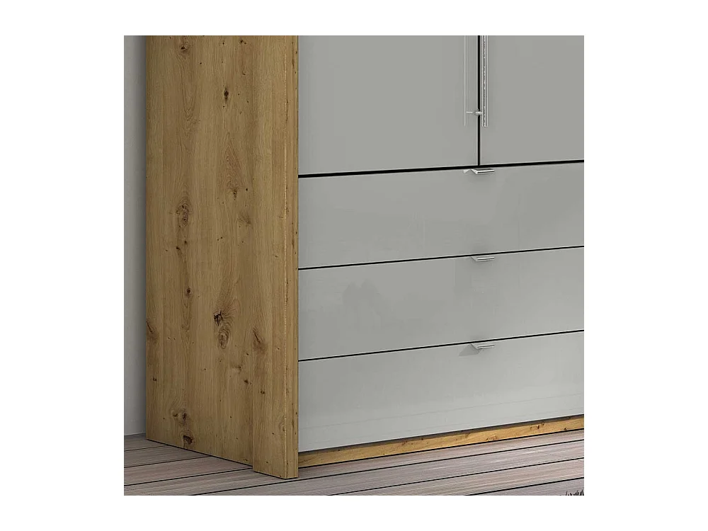 Panorama Kleiderschrank in Hellgrau und Eiche Bianco Falttüren