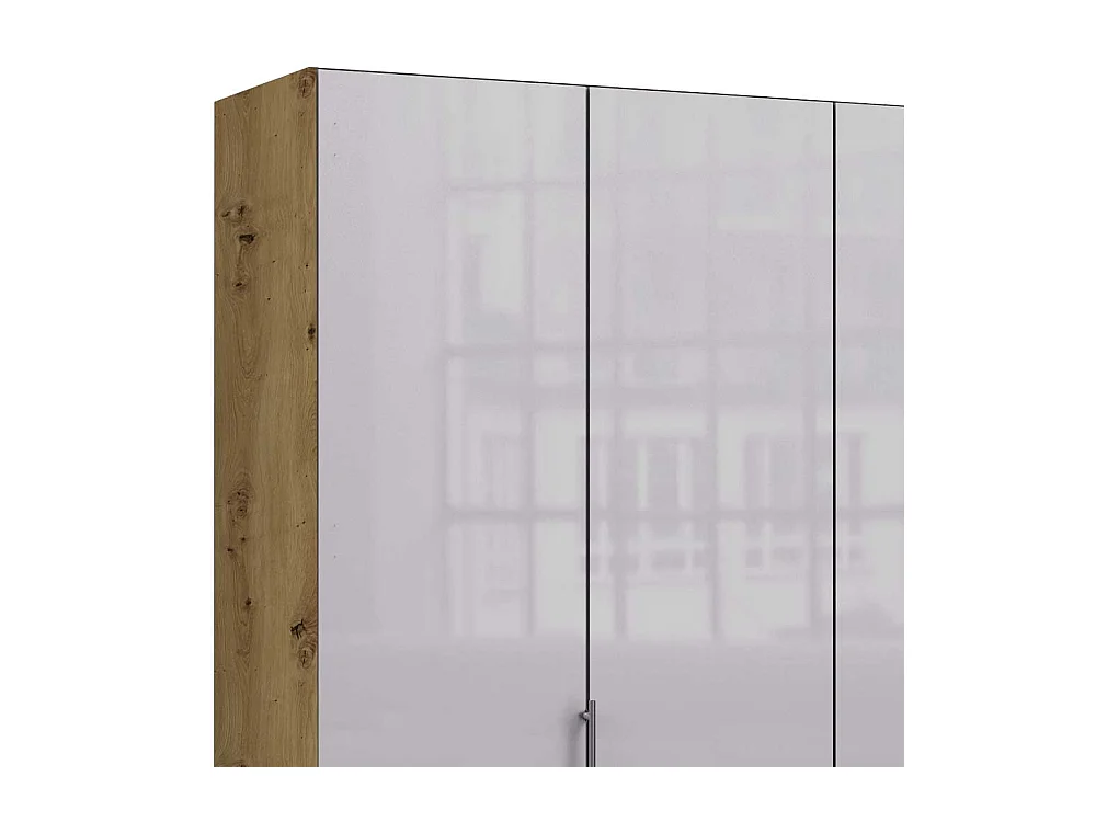 Panorama Kleiderschrank in Hellgrau und Eiche Bianco Falttüren