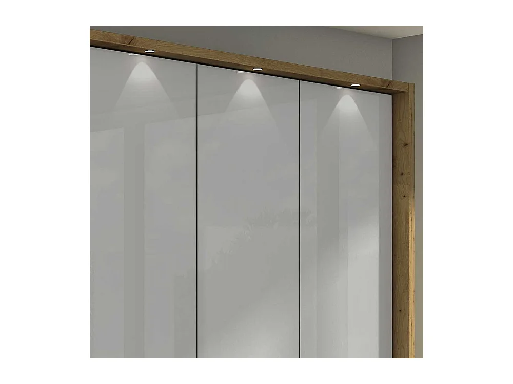 Panorama Kleiderschrank in Hellgrau und Eiche Bianco Falttüren