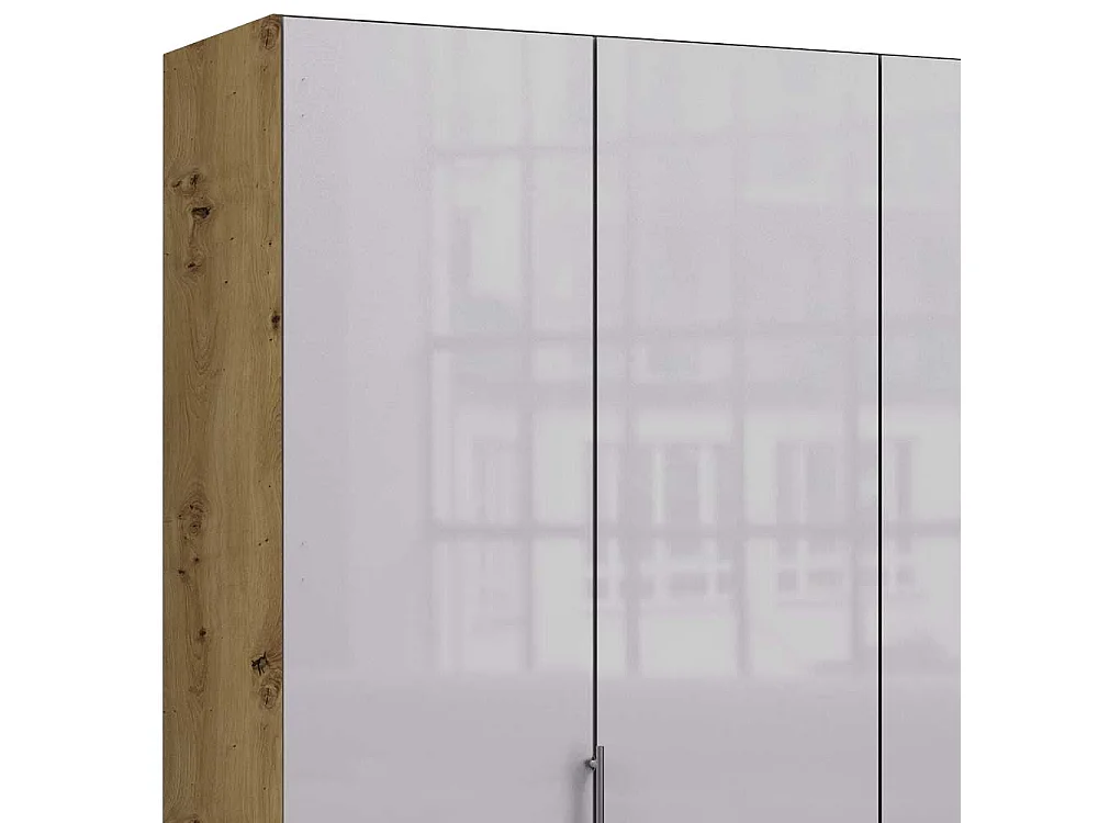 Panorama Kleiderschrank in Hellgrau und Eiche Bianco Falttüren