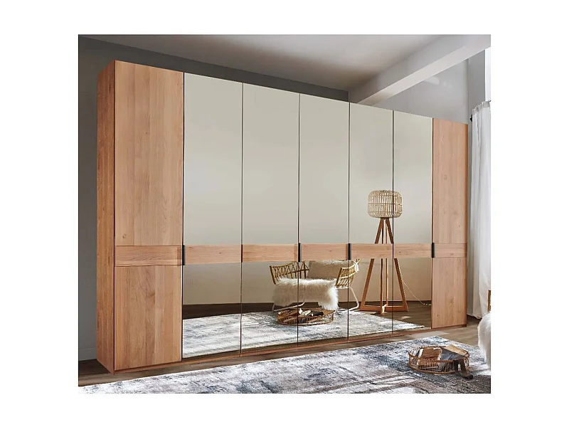 Schlafzimmerschrank Kleiderschrank teilmassiv mit Spiegeln und Drehtüren
