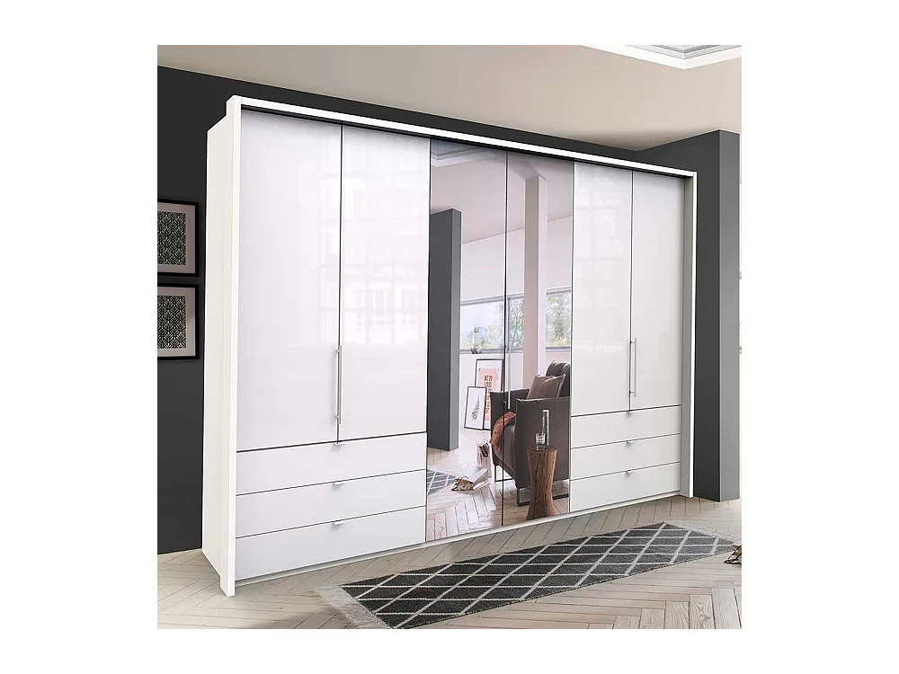 Panorama Kleiderschrank mit Falttüren und Schubladen Weiß