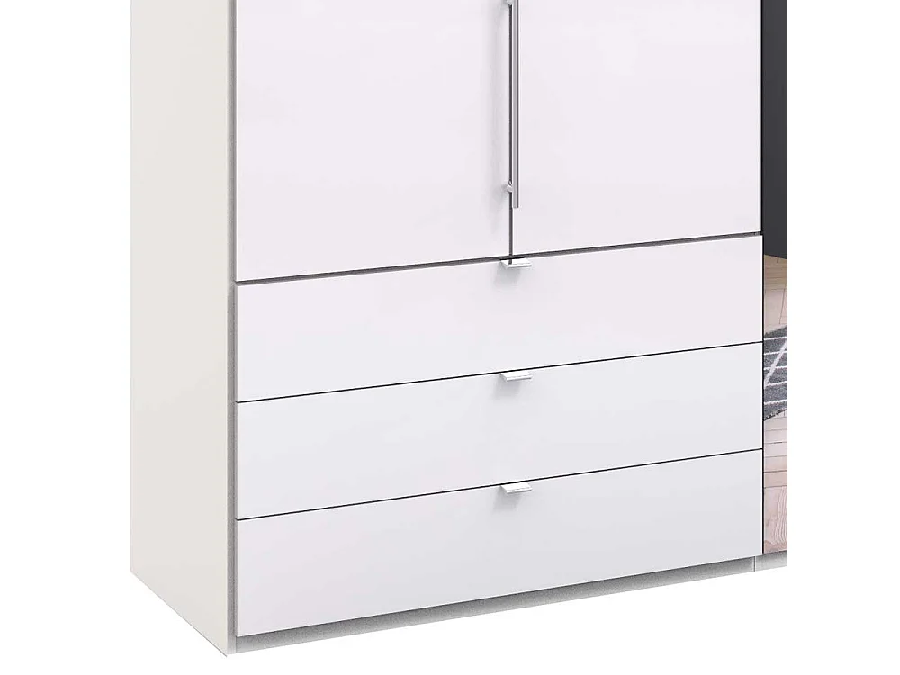 Panorama Kleiderschrank mit Falttüren und Schubladen Weiß