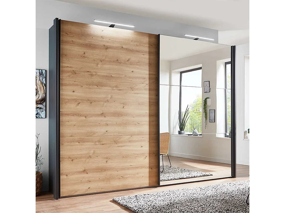 Schwebetürenkleiderschrank in Anthrazit Eiche Bianco