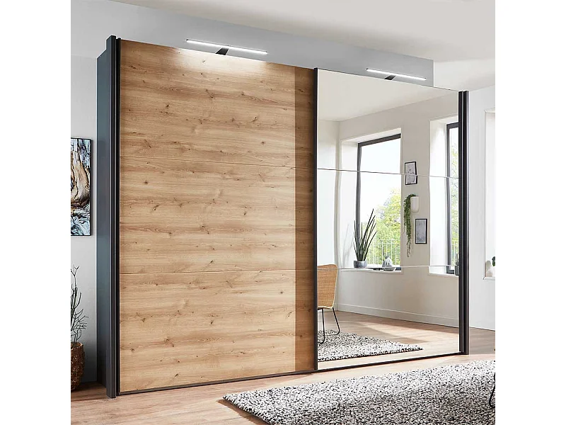 Schwebetürenkleiderschrank in Anthrazit Eiche Bianco