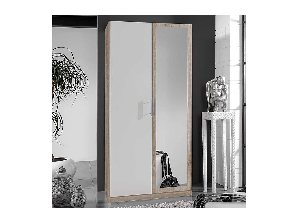 Gästezimmer Kleiderschrank mit Spiegeltür Eiche Sägerau und Weiß