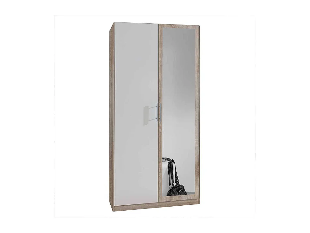Gästezimmer Kleiderschrank mit Spiegeltür Eiche Sägerau und Weiß