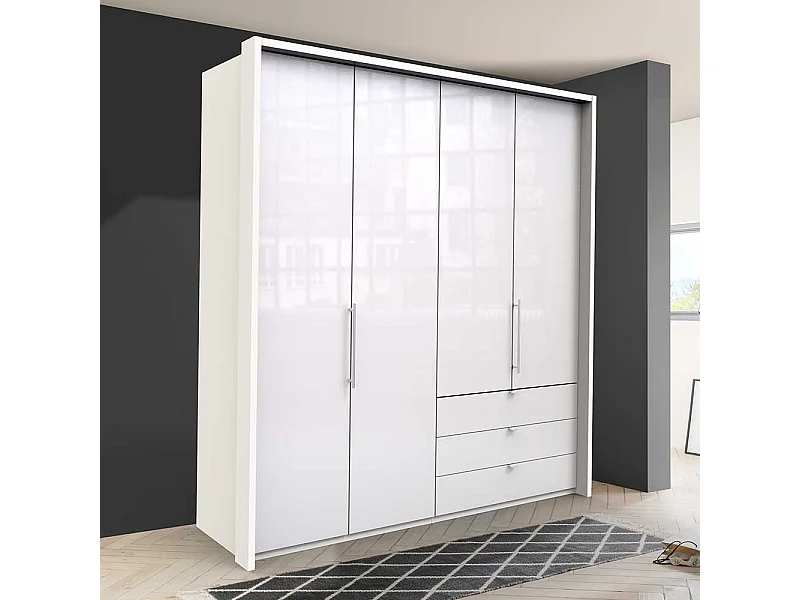 Falttüren Kleiderschrank in Weiß glasbeschichtet 2 türig