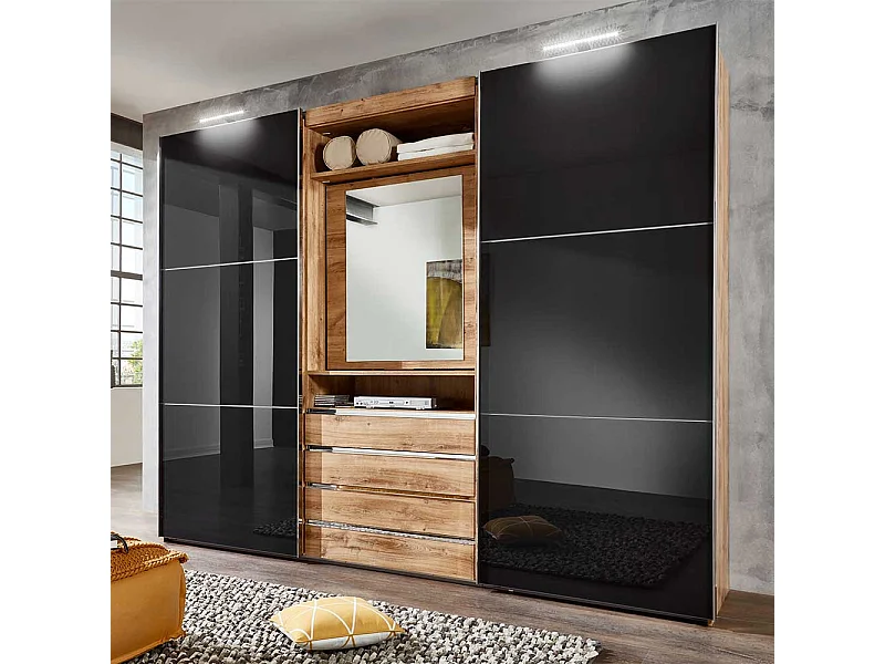 Moderner Kleiderschrank in Dunkelgrau Plankeneiche Holzoptik