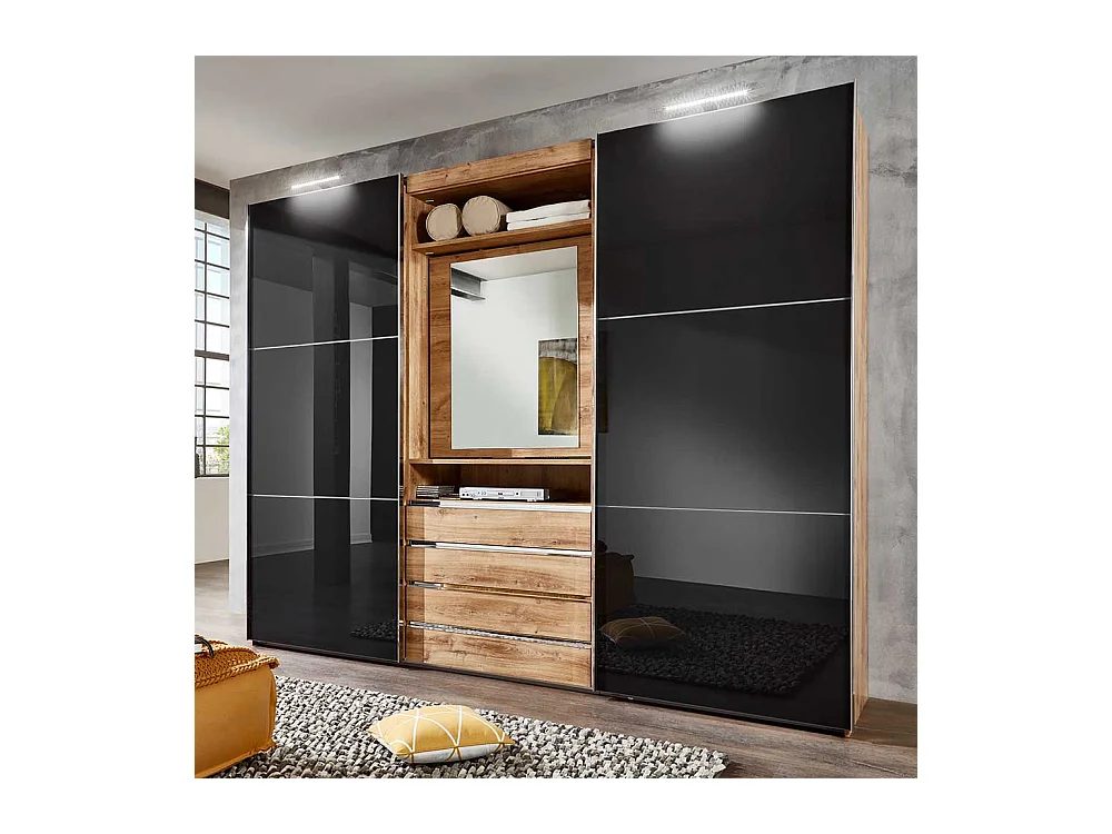 Moderner Kleiderschrank in Dunkelgrau Plankeneiche Holzoptik