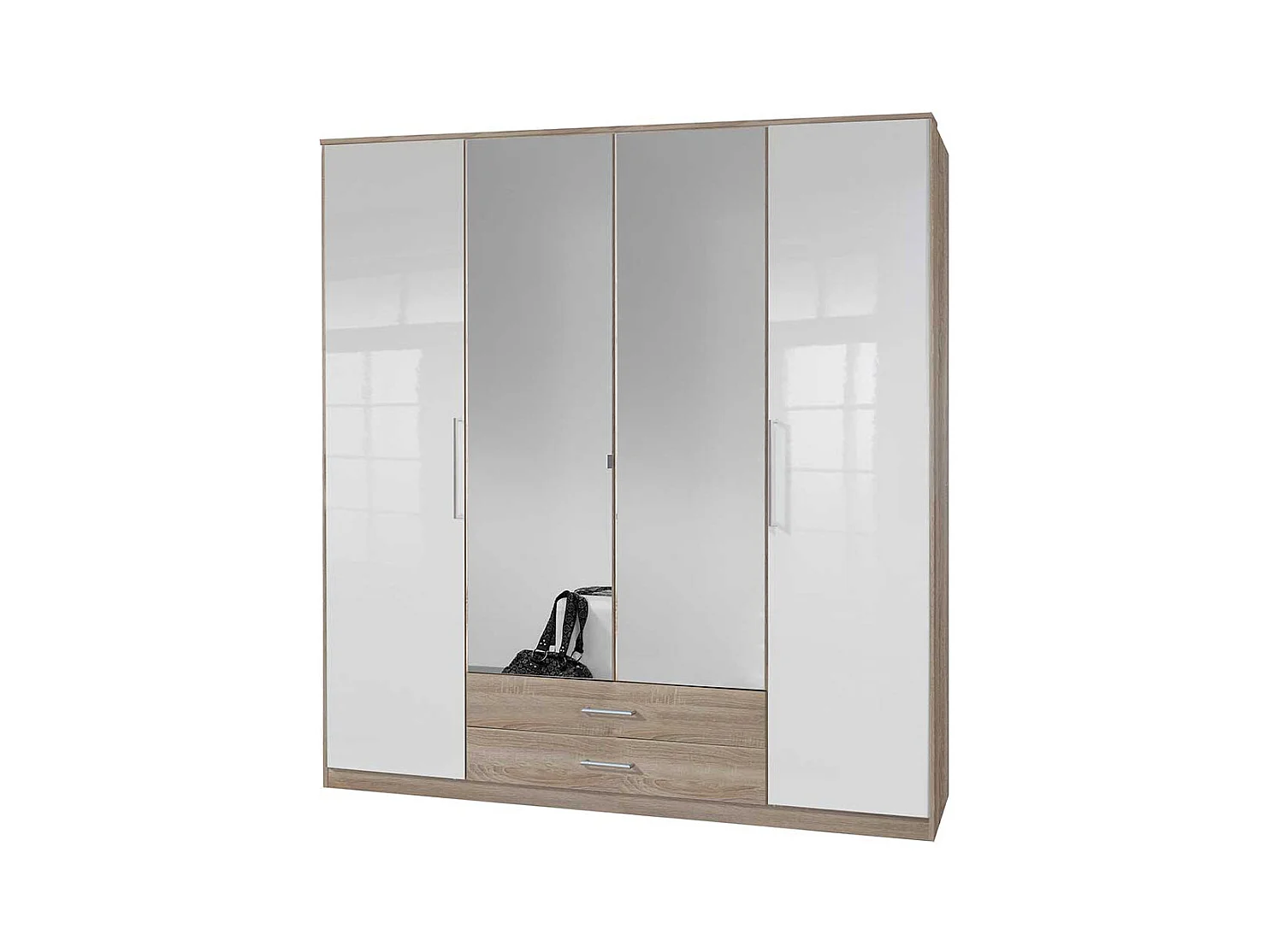 Drehtürschrank mit Spiegeln in Eiche Sägerau und Weiß Made in Germany