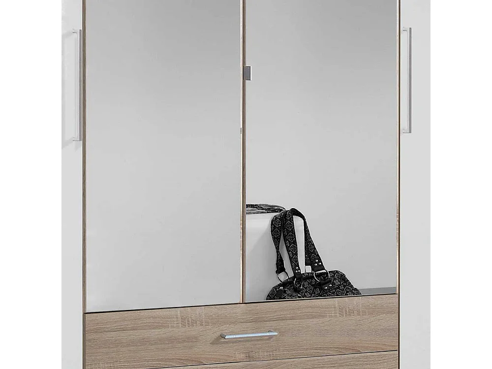 Drehtürschrank mit Spiegeln in Eiche Sägerau und Weiß Made in Germany