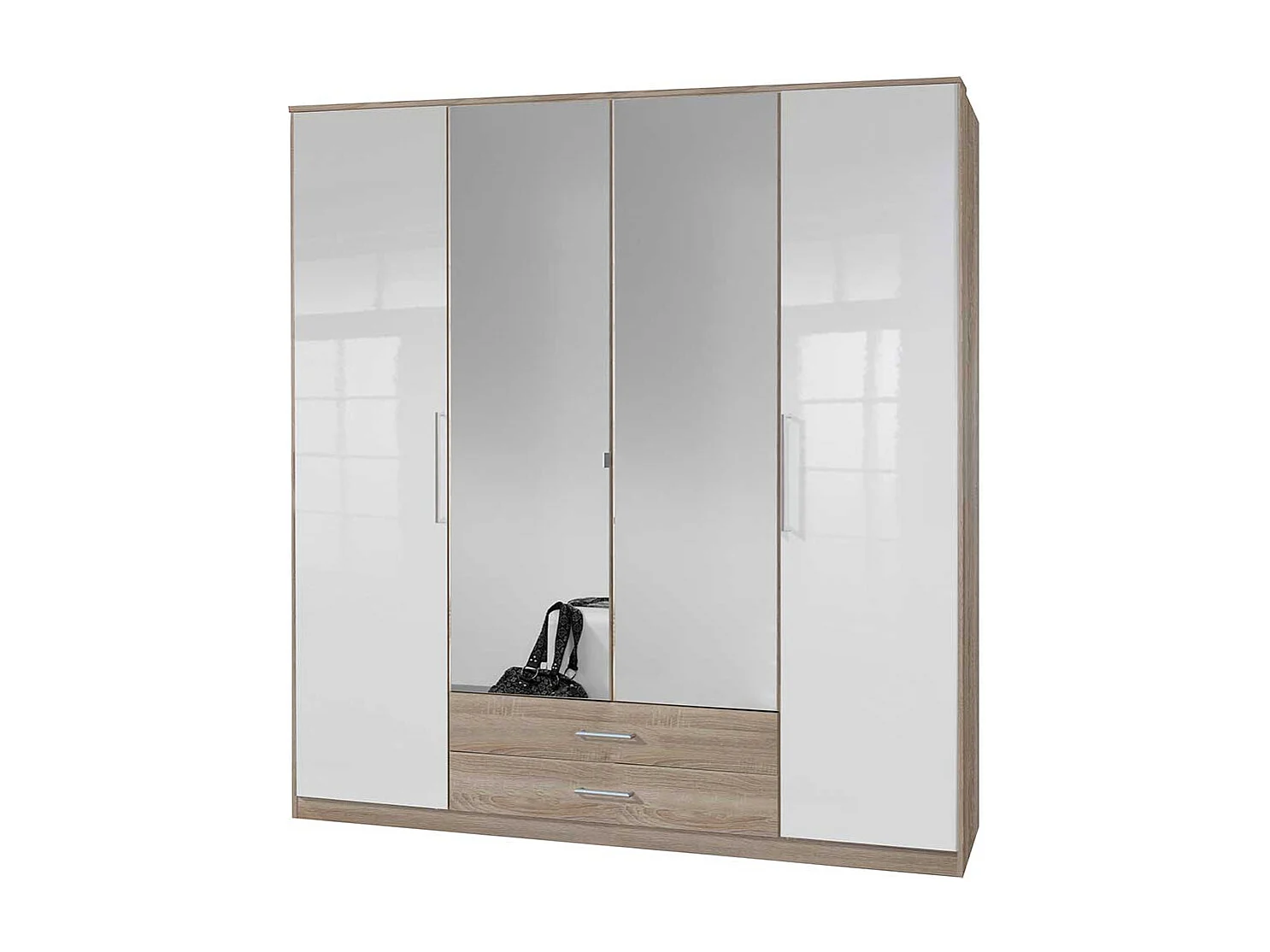 Drehtürschrank mit Spiegeln in Eiche Sägerau und Weiß Made in Germany