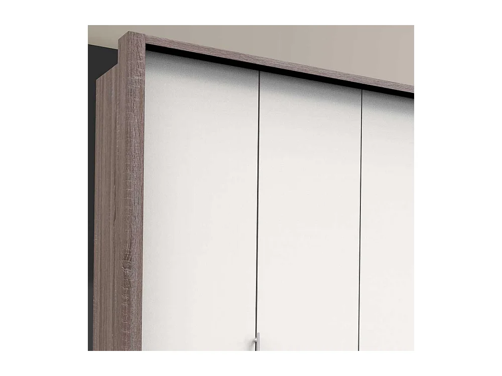 Geräumiger Schlafzimmerschrank in Weiß Eiche Trüffelfarben 3 türig mit Schubladen