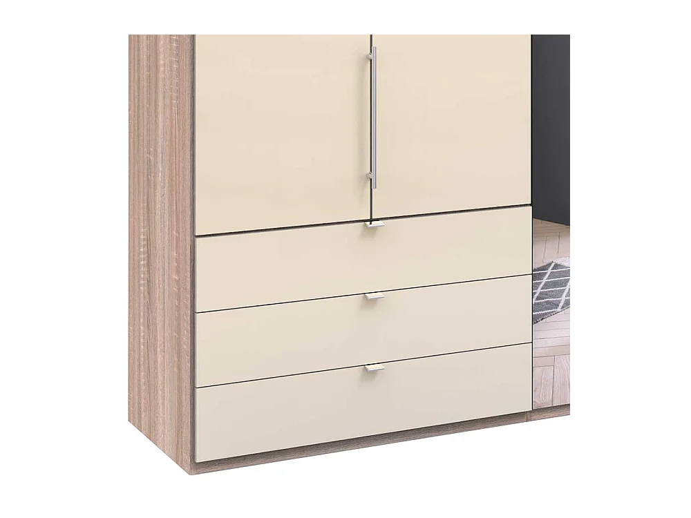 Panorama Kleiderschrank 3 türig Spiegel Schubladen glasbeschichtet