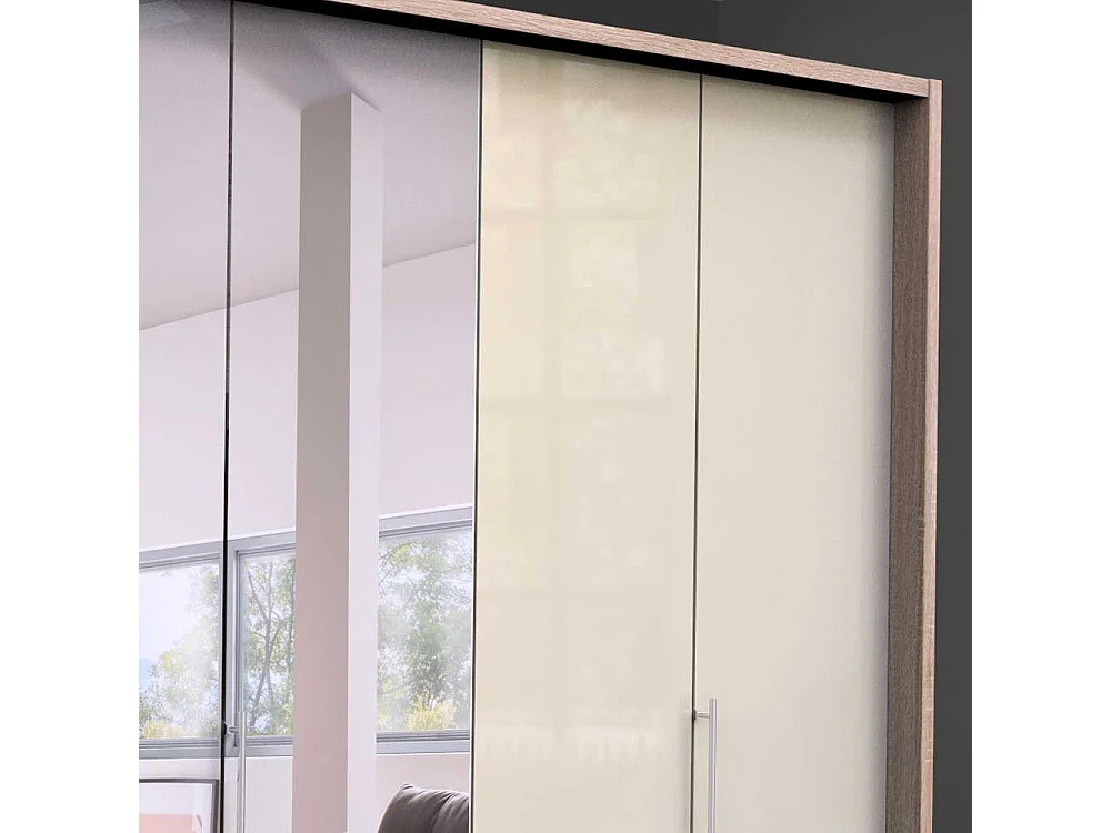 Panorama Kleiderschrank 3 türig Spiegel Schubladen glasbeschichtet