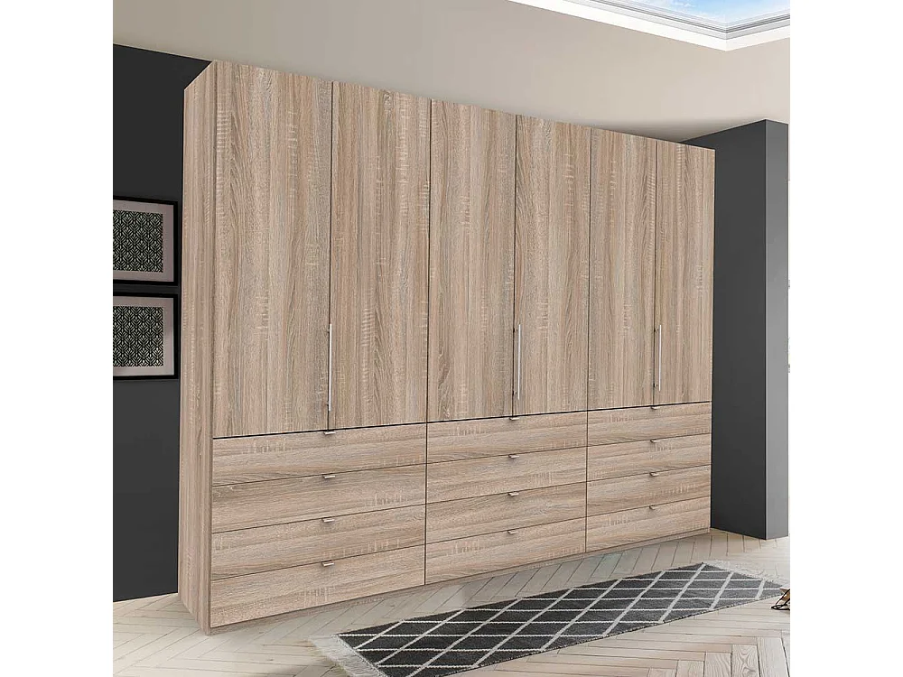 Gleittüren Kleiderschrank mit vielen Schubladen Eiche Sägerau