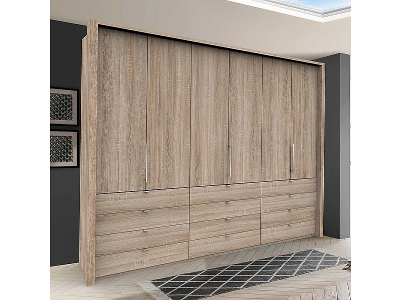Gleittüren Kleiderschrank mit vielen Schubladen Eiche Sägerau