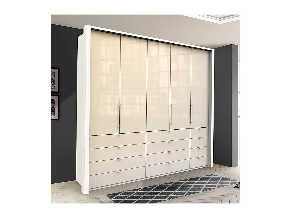 Falttüren Schlafzimmerschrank in Creme Weiß Glas beschichtet Made in Germany