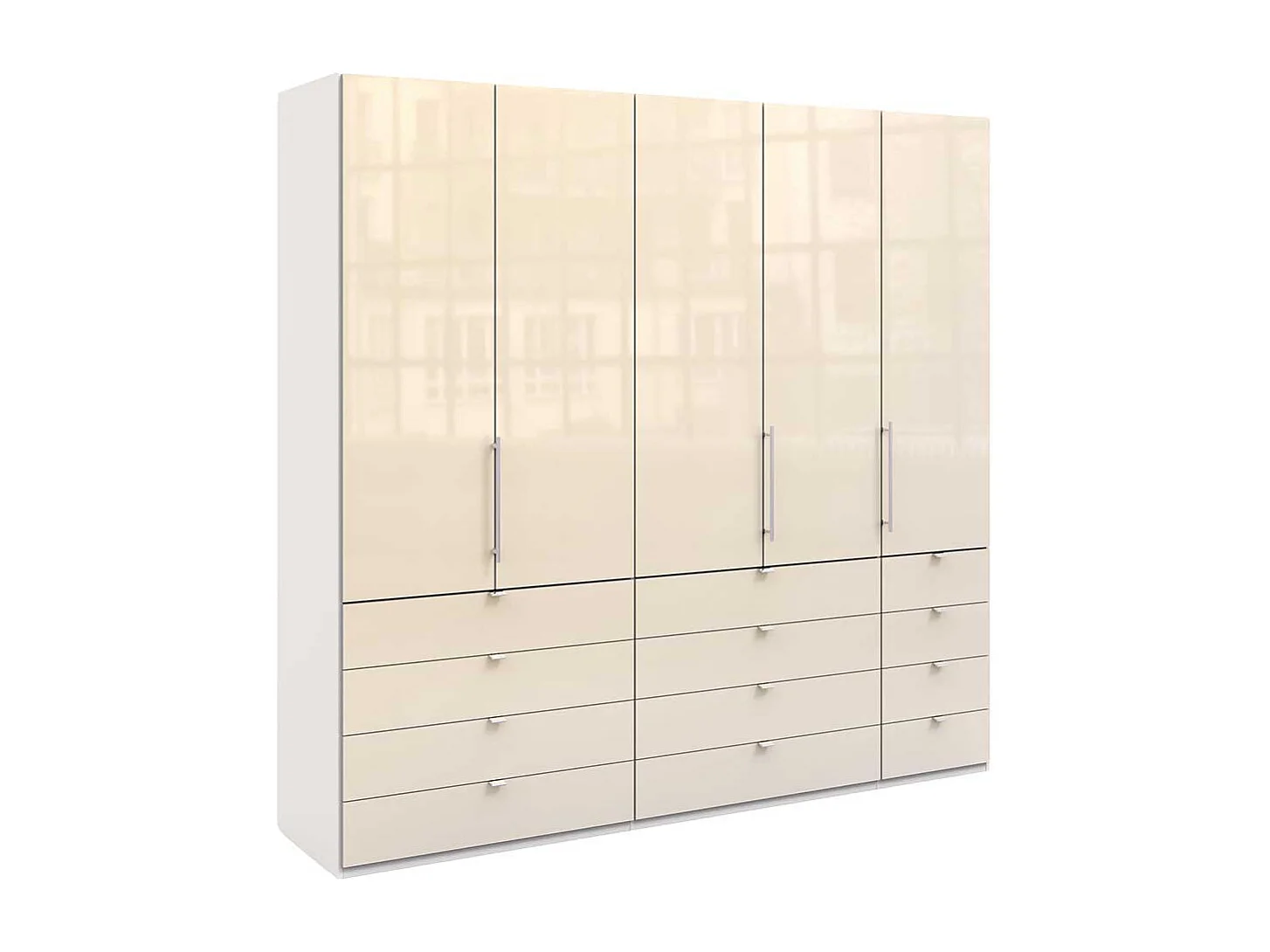 Falttüren Schlafzimmerschrank in Creme Weiß Glas beschichtet Made in Germany