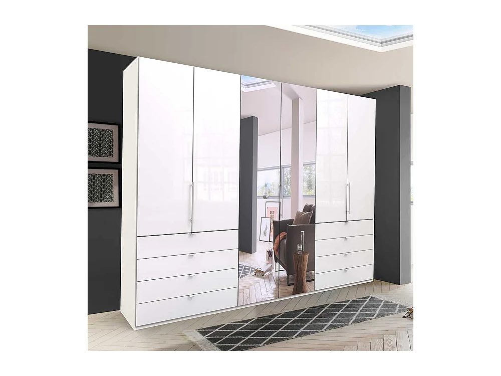 Weißer Falttürenschrank mit Spiegel acht Schubladen