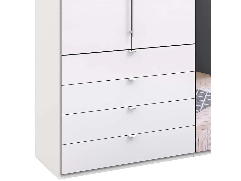 Weißer Falttürenschrank mit Spiegel acht Schubladen