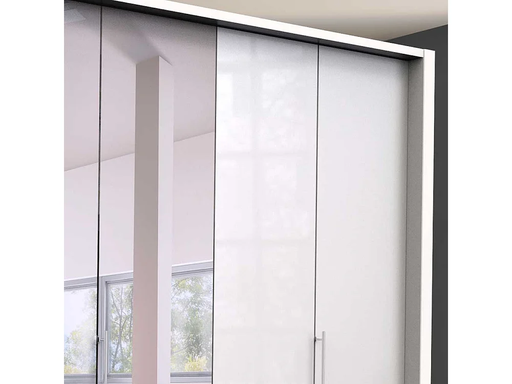 Weißer Falttürenschrank mit Spiegel acht Schubladen