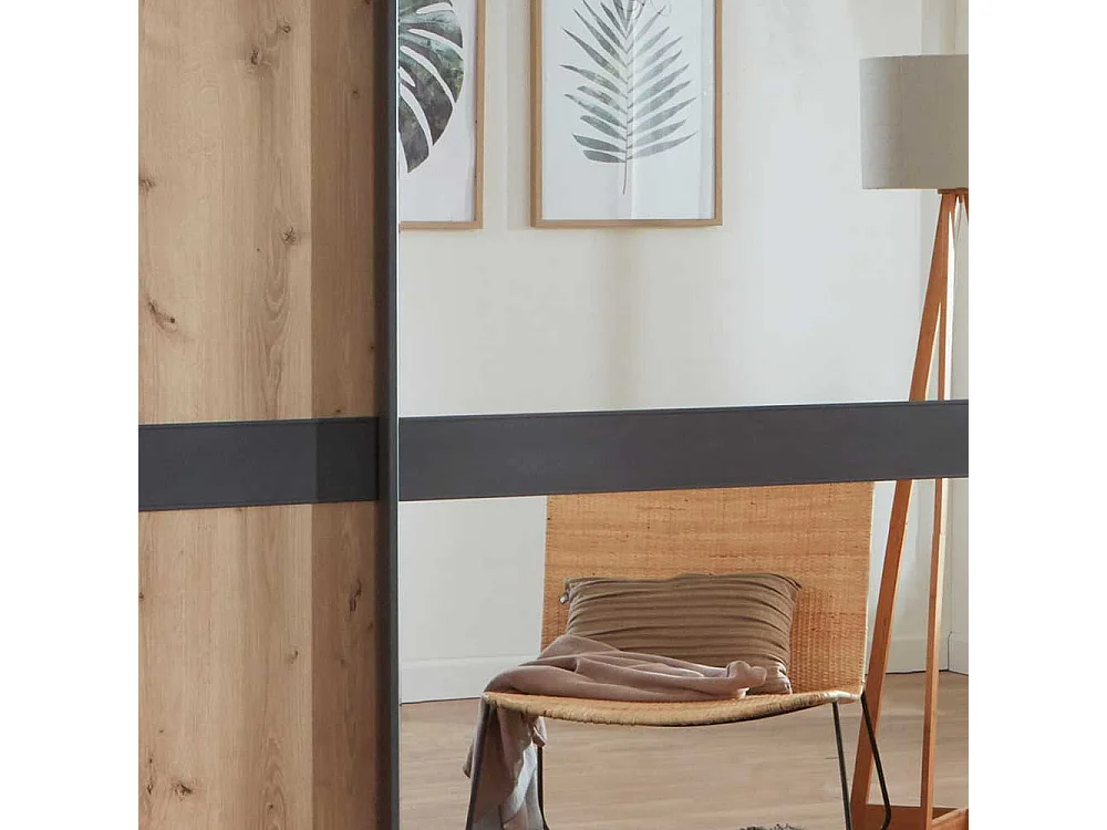 Schlafzimmerschrank in Eiche Bianco und Anthrazit Schwebetüren